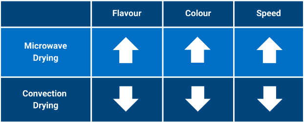 Product Summary between Drying Techniques Summary comparing flavor, color, and speed of products between convection and microwave drying.
